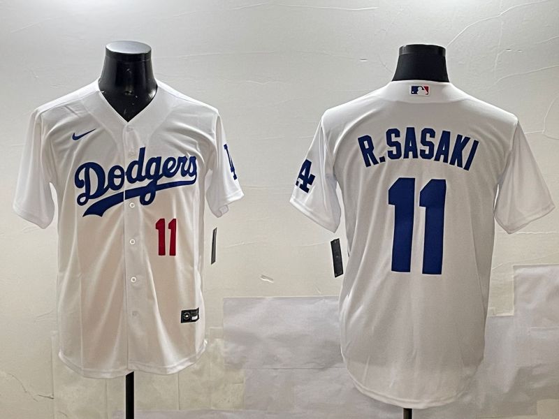 Men Los Angeles Dodgers #11 R.Sasaki White Game 2025 Nike MLB Jersey style 3